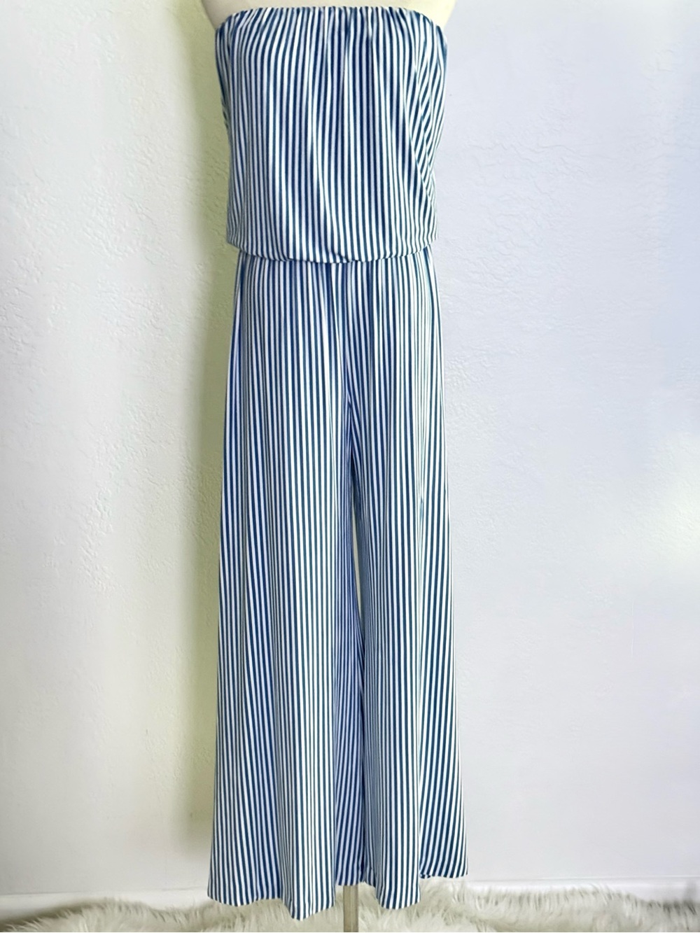 Tart Collections Jackelyn Strapless Striped Wide Leg Jumpsuit L Coastal Resort